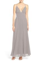 Women's Lulus Plunging V-neck Pleat Georgette Gown - Grey