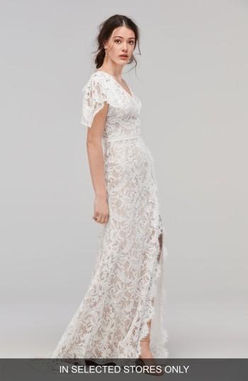 Women's Willowby Udara Flutter Sleeve Lace Faux Wrap Gown, Size In Store Only - Ivory