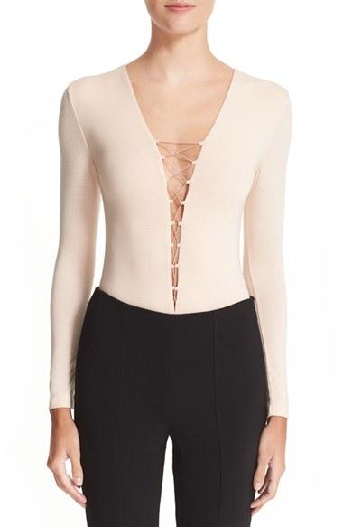 Women's T By Alexander Wang Stretch Modal Lace-up Bodysuit - Pink