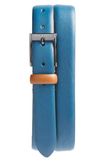 Men's Ted Baker London Centre Leather Belt - Turquoise