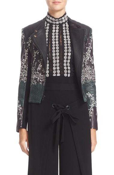 Women's Yigal Azrouel Ivy Trellis Print Lambskin Leather Moto Jacket