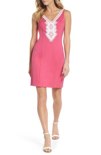 Women's Eliza J Embroidered V-neck Shift Dress - Pink