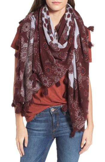 Women's Treasure & Bond Retro Medallion Tassel Scarf, Size - Burgundy