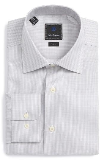 Men's David Donahue Trim Fit Check Dress Shirt .5 32/33 - Grey