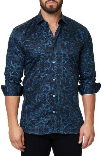 Men's Maceoo Trim Fit Print Sport Shirt (xl) - Black