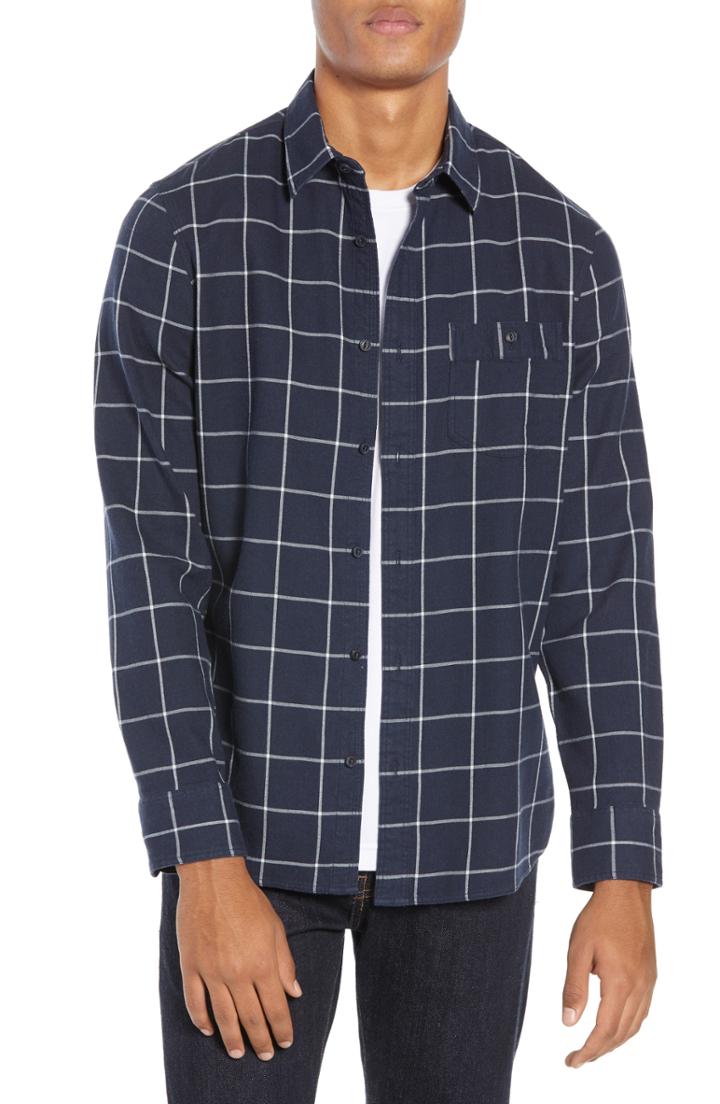 Men's Nordstrom Men's Shop Slim Fit Duofold Windowpane Plaid Utility Sport Shirt - Blue