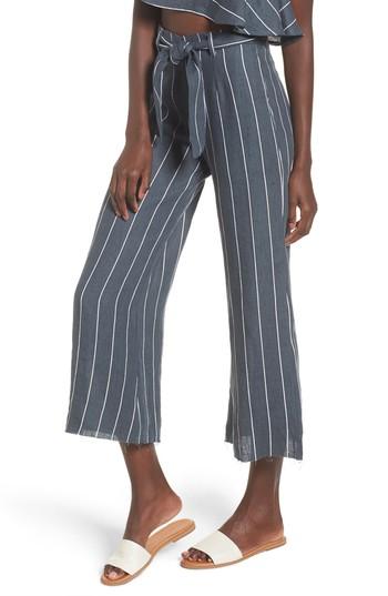 Women's Faithfull The Brand Como Pinstripe Wide Leg Crop Linen Pants - Grey
