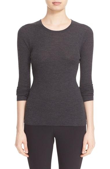 Women's Theory 'mirzi' Rib Knit Merino Wool Sweater, Size - Grey