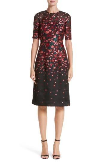 Women's Lela Rose Holly Floral Matelasse A-line Dress - Red