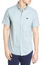 Men's Rvca 'that'll Do' Slim Fit Short Sleeve Oxford Shirt, Size - Grey