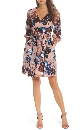 Women's Vince Camuto Burnout Floral Fit & Flare Dress - Pink
