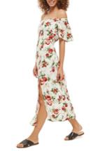 Women's Topshop Bardot Rose Print Midi Dress Us (fits Like 0) - Ivory