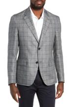 Men's Nordstrom Men's Shop Trim Fit Windowpane Linen Sport Coat S - Grey