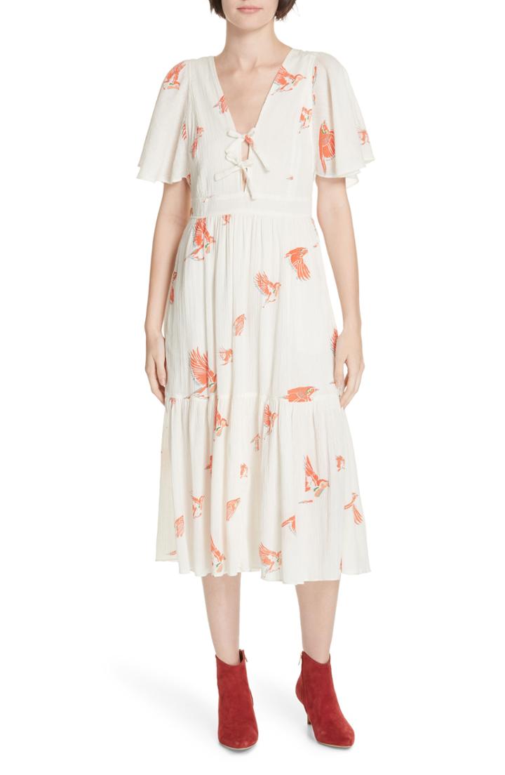 Women's La Vie Rebecca Taylor Bird Print Gauze Dress - Ivory