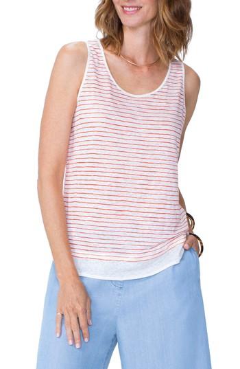 Women's Nydj Stripe Contrast Hem Tank Linen Top - Orange