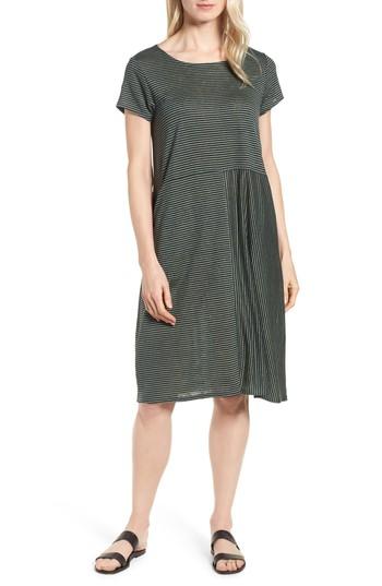 Women's Eileen Fisher Stripe Organic Linen Jersey Shift Dress, Size - Green