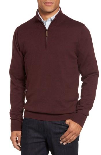 Men's Nordstrom Men's Shop Half Zip Cotton & Cashmere Pullover, Size - Burgundy