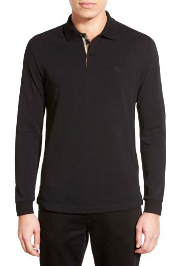 Men's Burberry Brit 'oxford' Long Sleeve Polo - Black