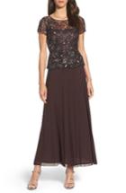 Women's Pisarro Nights Beaded Mesh Mock Two-piece Gown - Brown