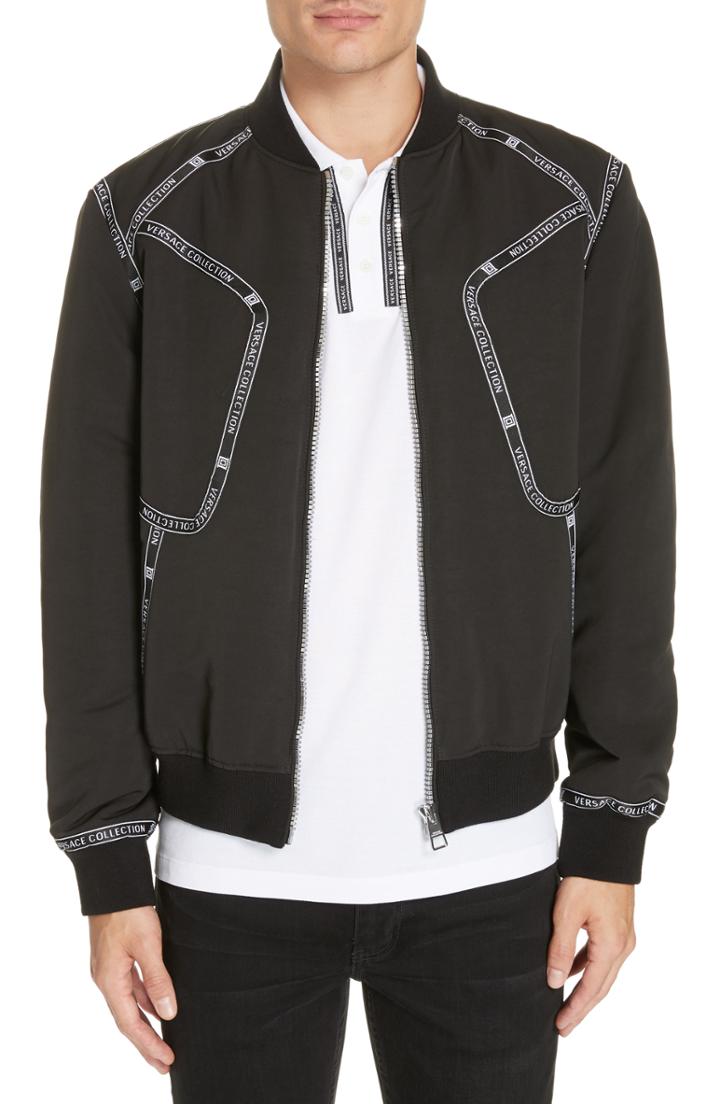 Men's Versace Collection Logo Trim Bomber Jacket Eu - Black