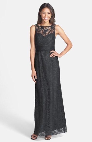 Women's Amsale Illusion Yoke Lace Gown - Blue