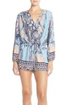 Women's Fraiche By J Print Long Sleeve Romper - Blue