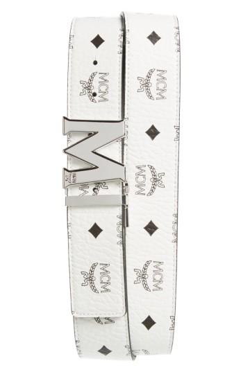 Men's Mcm Cobalt Leather Belt, Size - White/ Cognac