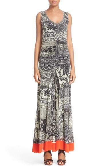 Women's Fuzzi Ruched Print Tulle Maxi Dress