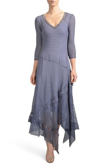 Women's Komarov Beaded Neck Handkerchief Hem Dress - Purple