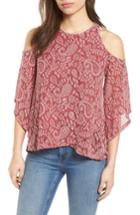 Women's Lucky Brand Cold Shoulder Paisley Top - Burgundy