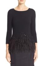 Women's Carolina Herrera Sequin & Feather Trim Wool Sweater - Black