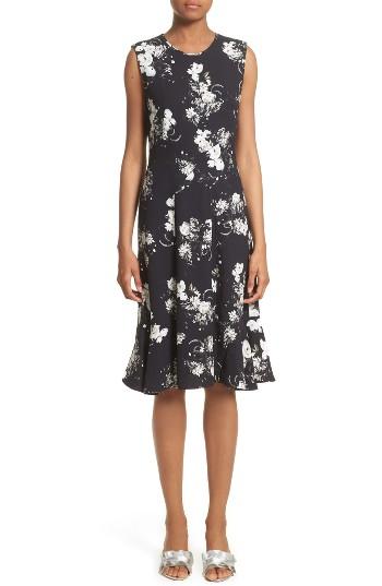 Women's Erdem Neo Floral Print Jersey Ruffle Hem Dress Us / 6 Uk - Black