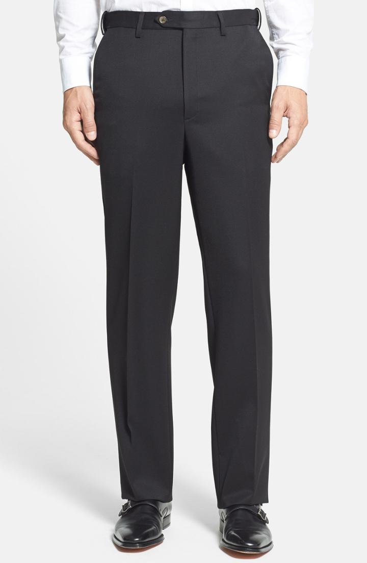 Men's Berle Self Sizer Waist Flat Front Wool Gabardine Trousers X 32 - Blue