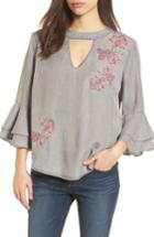 Women's Billy T Embroidered Keyhole Top - Grey