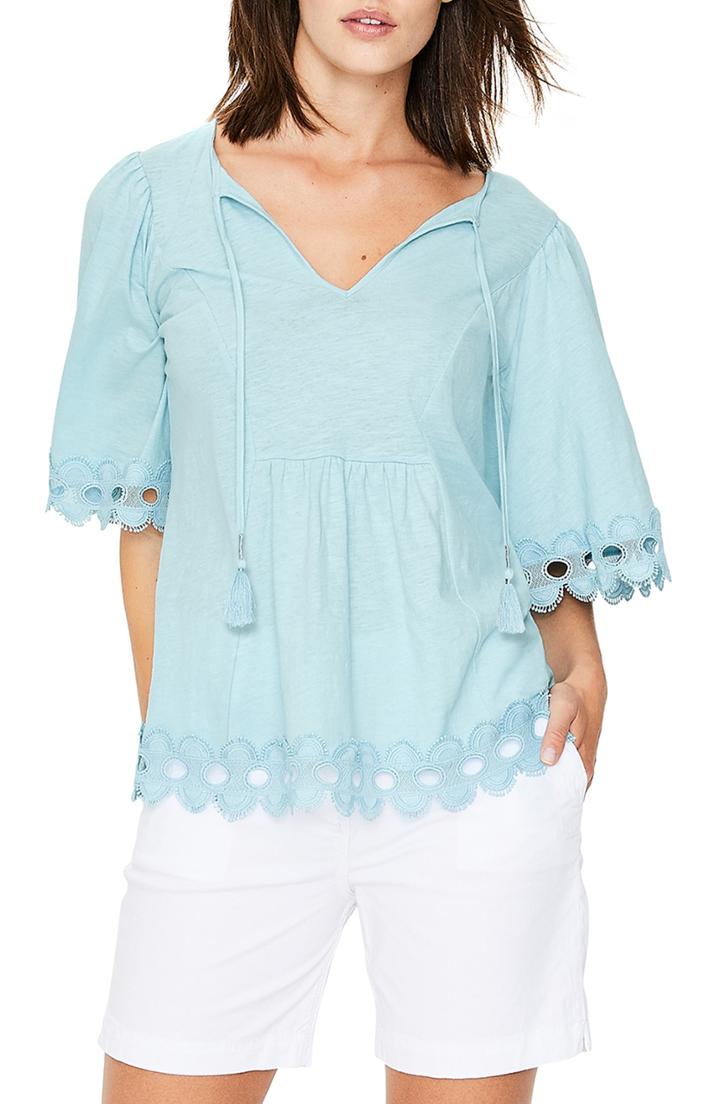 Women's Boden Lace Trim Caftan Top - Blue