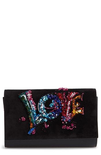 Christian Louboutin Paloma Love Suede Clutch Bag - Black