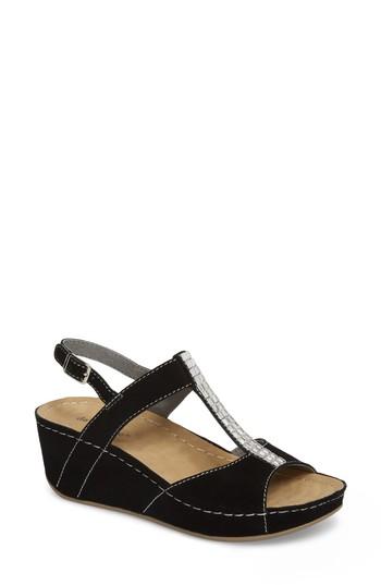 Women's David Tate Bubbly Embellished T-strap Wedge Sandal M - Black