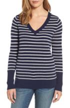 Petite Women's Halogen V-neck Cashmere Sweater, Size P - Blue