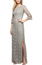 Women's Alex Evenings Embroidered Lace Gown - Grey