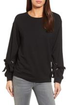 Women's Halogen Grommet Tie Sleeve Sweatshirt - Black