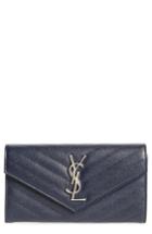 Women's Saint Laurent M Atelasse Leather Envelope Wallet - Blue