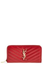 Women's Saint Laurent 'monogram' Quilted Leather Wallet - Red