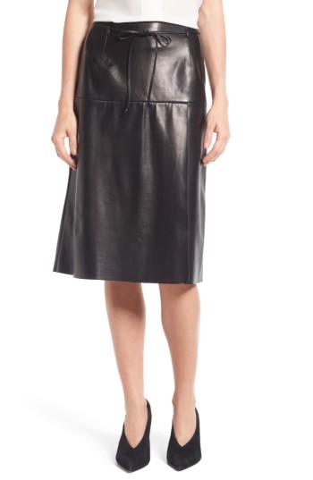 Women's Nordstrom Signature Belted Leather A-line Skirt