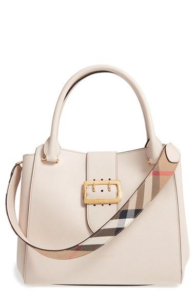 Burberry Medium Buckle Leather Satchel - White