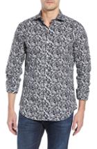Men's Bugatchi Shaped Fit Boots & Belts Print Sport Shirt, Size - Purple