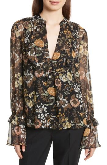Women's Robert Rodriguez Ruffle Silk Peasant Top - Black