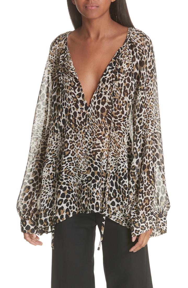 Women's Nili Lotan Acadia Leopard Print Silk Blouse