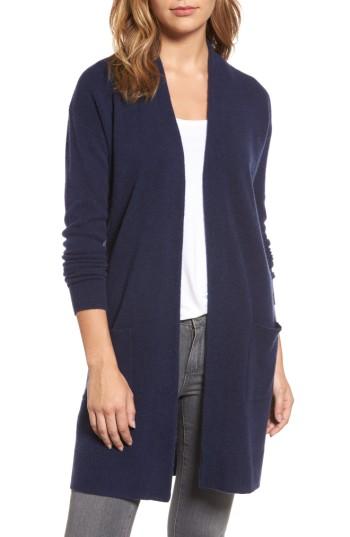 Women's Halogen Rib Knit Wool & Cashmere Cardigan, Size - Blue