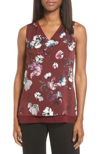 Women's Classiques Entier Sheer Inset Stretch Silk Top - Burgundy