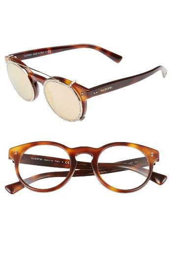 Women's Valentino 47mm Round Sunglasses - Havana/ Light Gold/ Swarovski